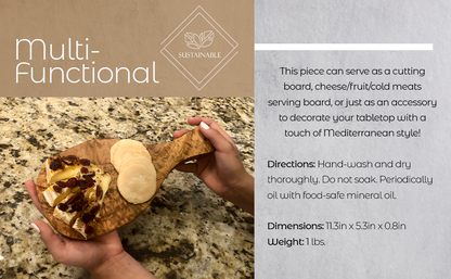 Olive Wood Cutting Board With Handle Reversible Serving Board 12x8 Inch