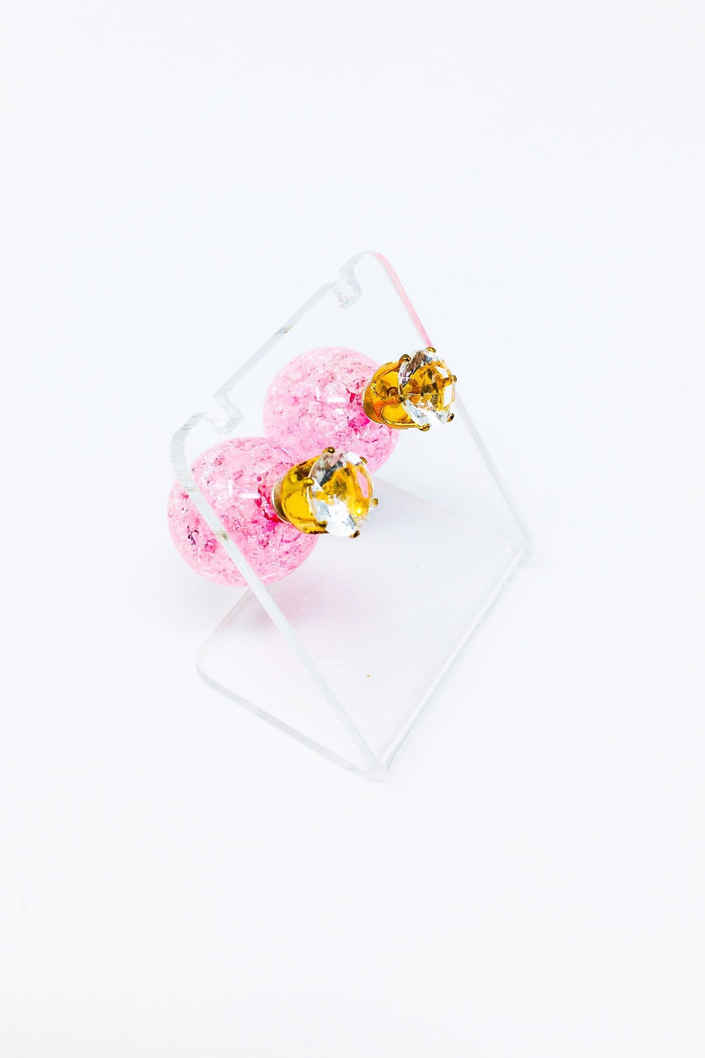 Multicolored Crystal Stud Earrings Sparkle Pink Blue