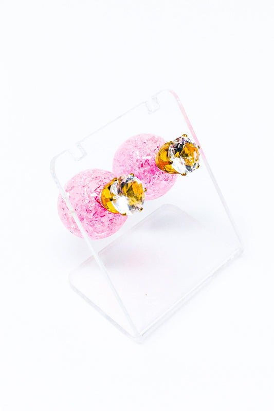 Multicolored Crystal Stud Earrings Sparkle Pink Blue