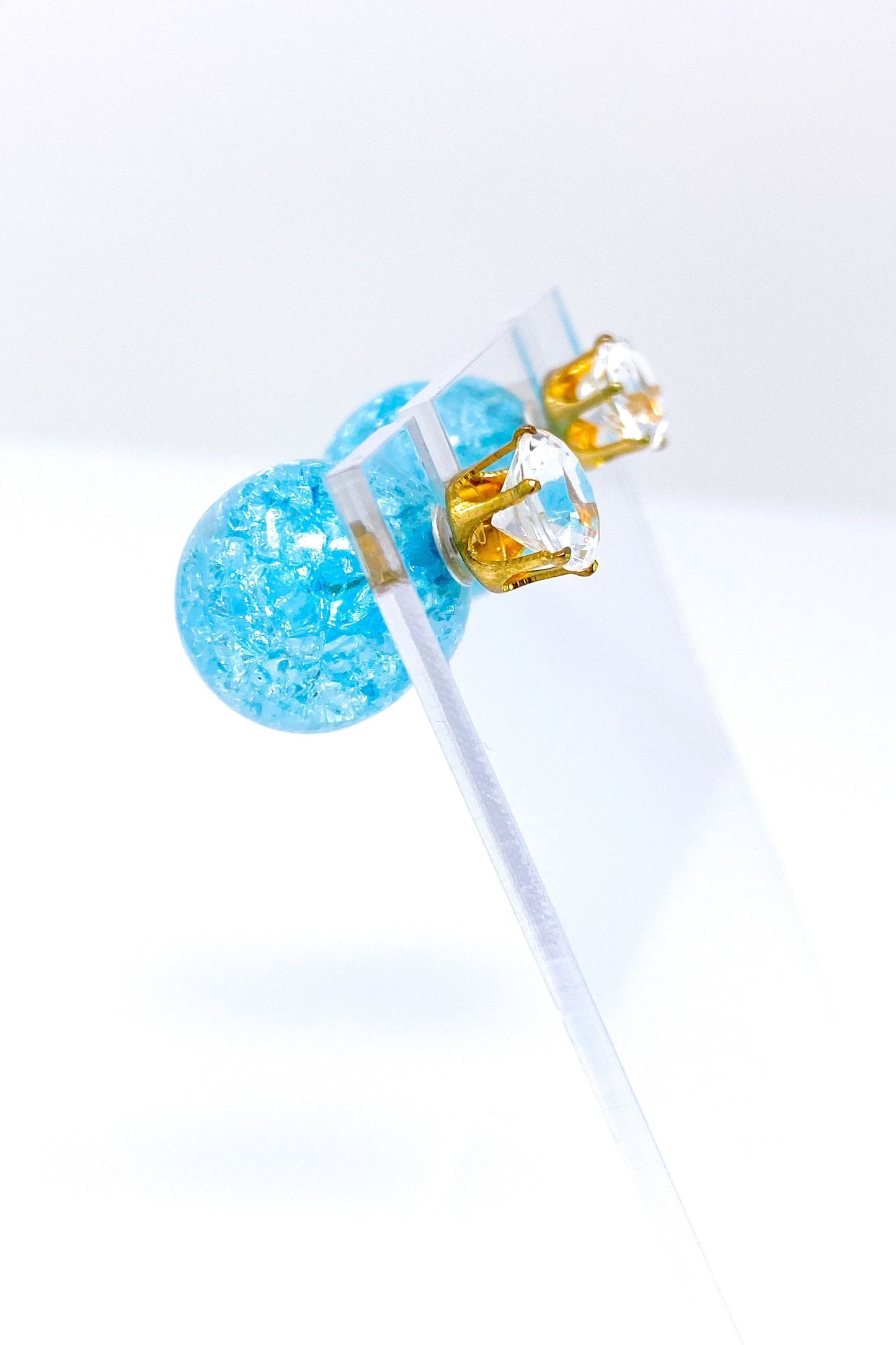 Multicolored Crystal Stud Earrings Sparkle Pink Blue