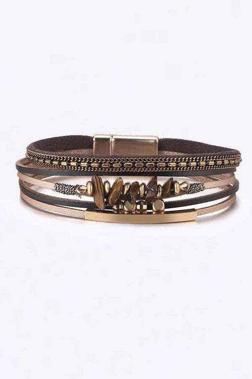 Multilayer Red Leather Beaded Magnetic Wrap Bracelet