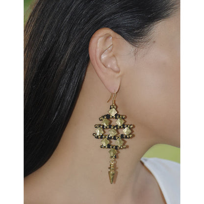 Nadu Tribal Cotton Thread Drop Earrings Zinc Alloy Boho Diamond Statement