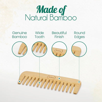 Bamboo Hair Comb 100 Percent Natural Wooden Detangler For Men Women Scalp Care