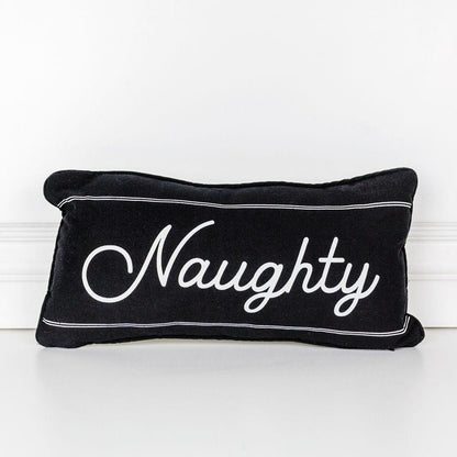 Naughty Or Nice Reversible Canvas Throw Pillow Black White Double Sided Holiday Decorative Accent