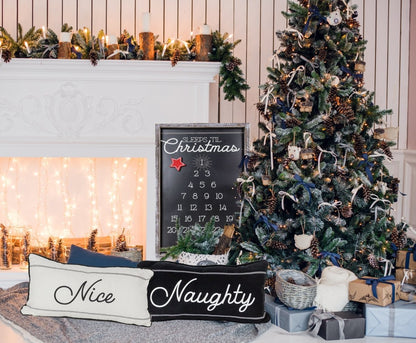 Naughty Or Nice Reversible Canvas Throw Pillow Black White Double Sided Holiday Decorative Accent