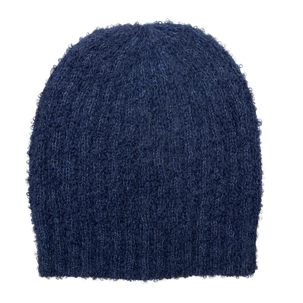 Navy Alpaca Beanie Loop Knit Slouchy Ribbed Stripe Soft Warm Winter Hat For Women And Men