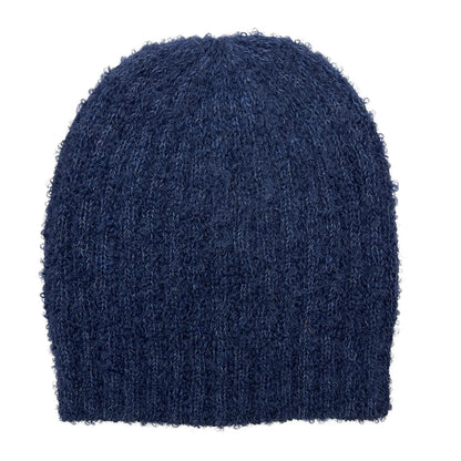 Navy Alpaca Beanie Loop Knit Slouchy Ribbed Stripe Soft Warm Winter Hat For Women And Men