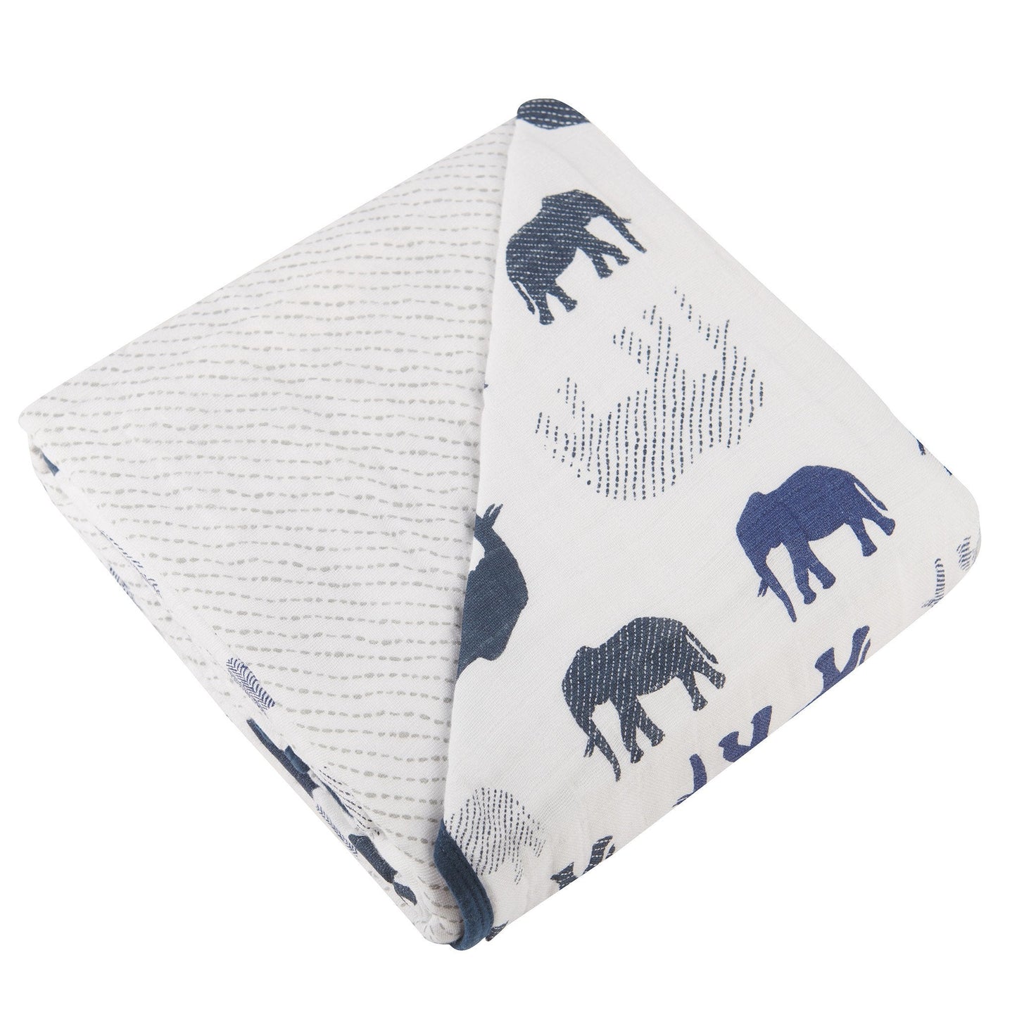 Navy Elephant Muslin Baby Blanket 47x47 Soft Cotton
