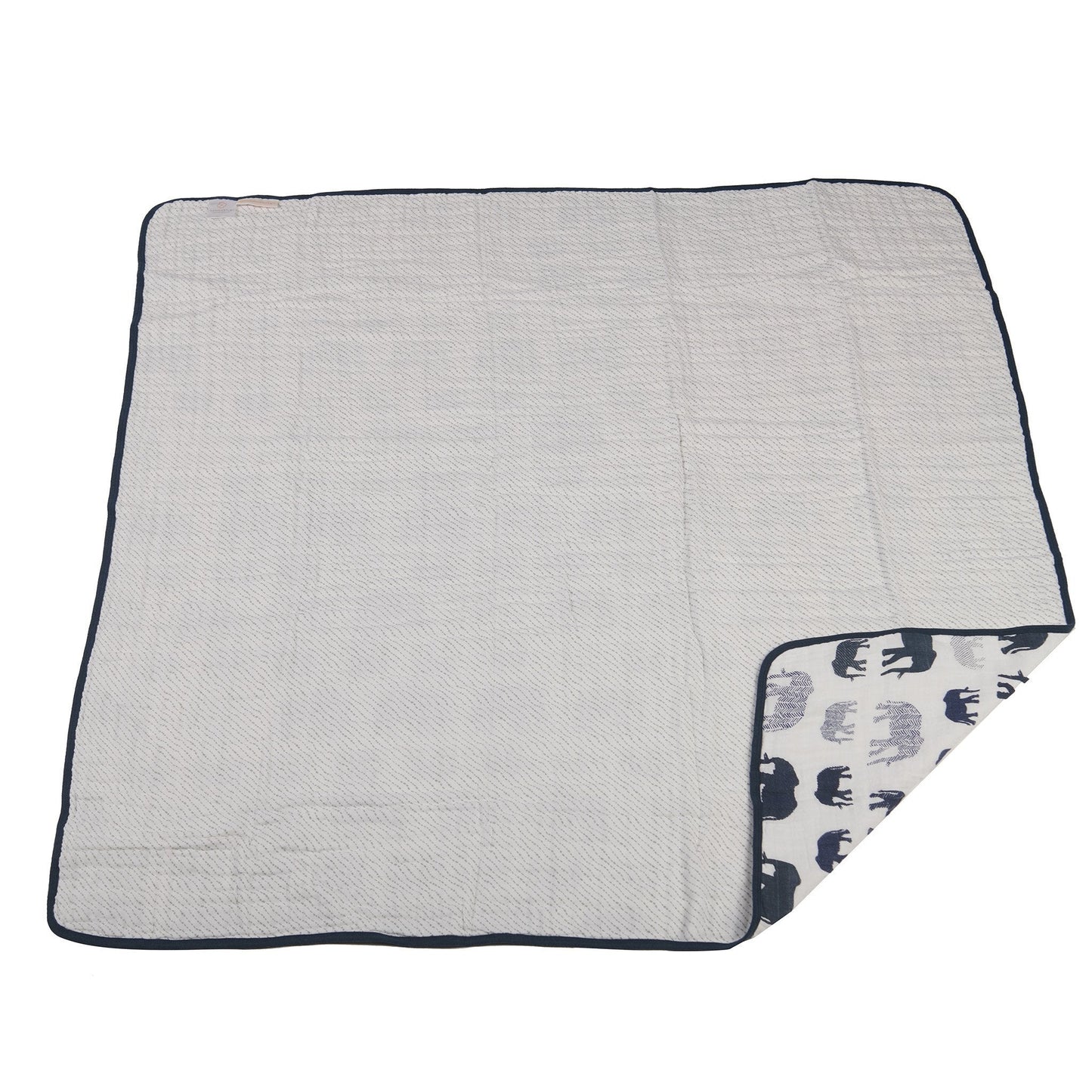 Navy Elephant Muslin Baby Blanket 47x47 Soft Cotton