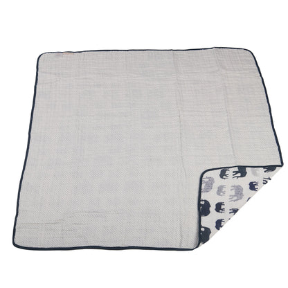 Navy Elephant Muslin Baby Blanket 47x47 Soft Cotton