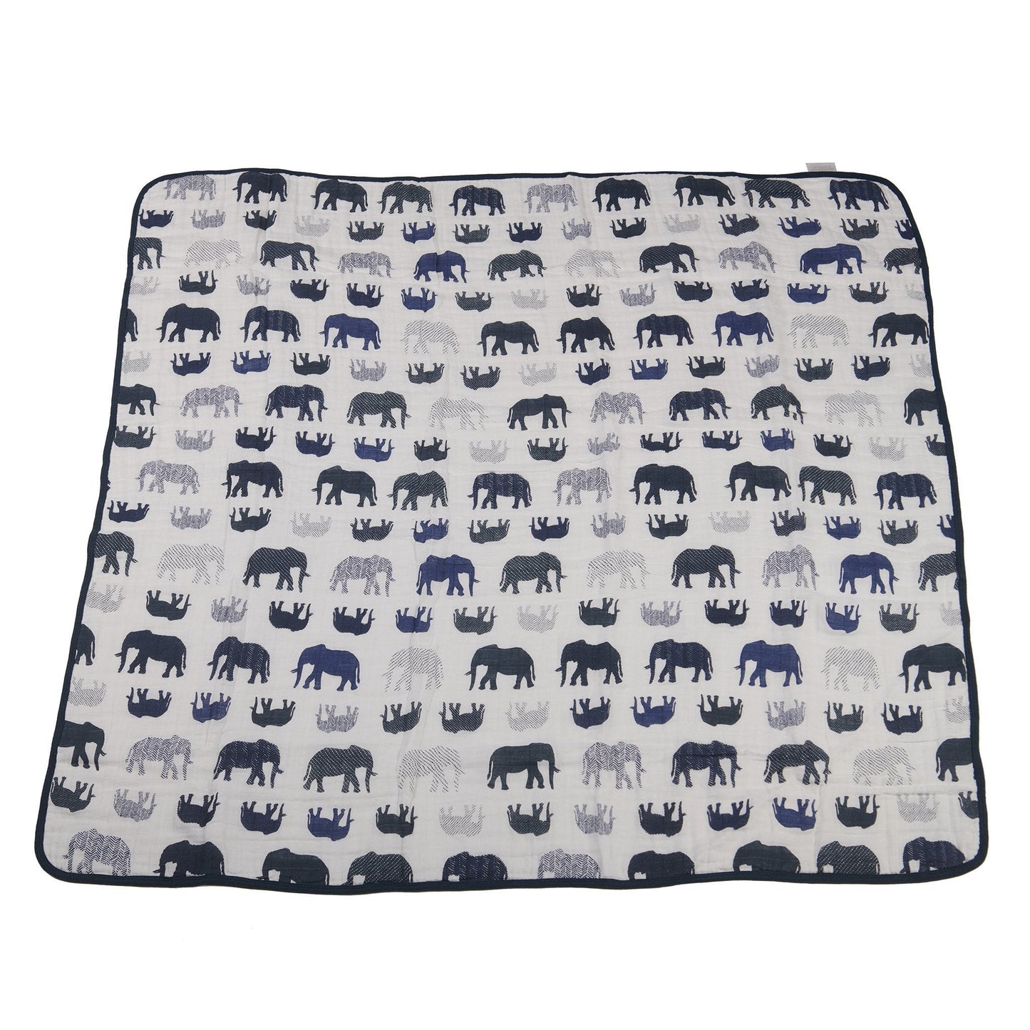 Navy Elephant Muslin Baby Blanket 47x47 Soft Cotton