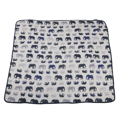 Navy Elephant Muslin Baby Blanket 47x47 Soft Cotton
