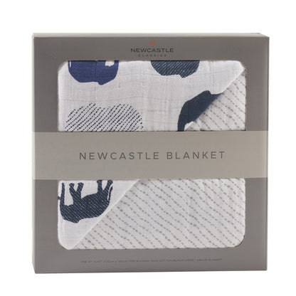 Navy Elephant Muslin Baby Blanket 47x47 Soft Cotton