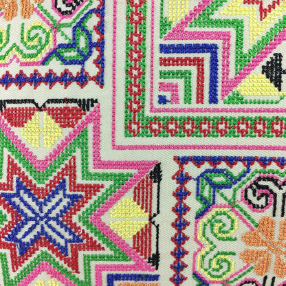 Needlepoint Tassel Pillow Cover Embroidered Cotton Boho Hmong Tribal Cushion