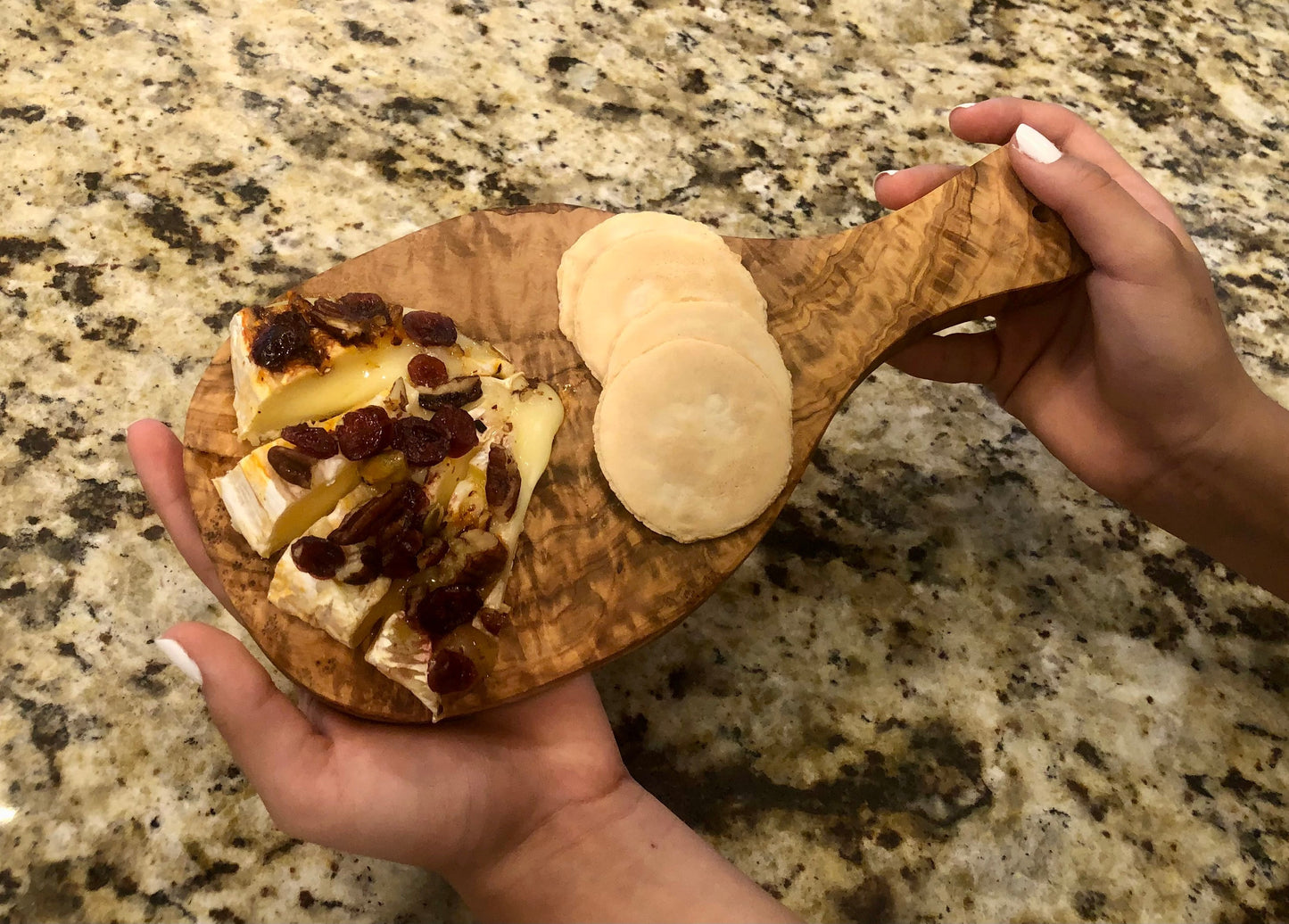 Olive Wood Cutting Board With Handle Reversible Serving Board 12x8 Inch