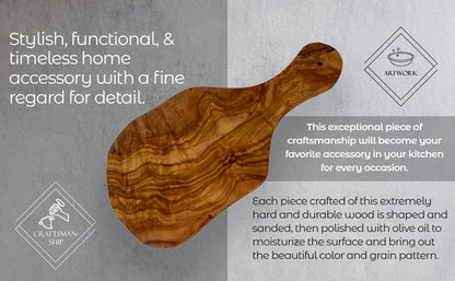 Olive Wood Cutting Board With Handle Reversible Serving Board 12x8 Inch