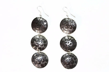 Om Lotus Dangle Earrings Spiritual Boho Long Gold Plated