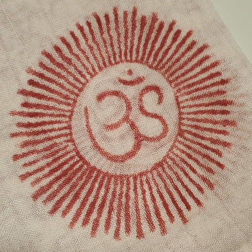 Om Print White Scarf Spiritual Symbol Boho Lightweight
