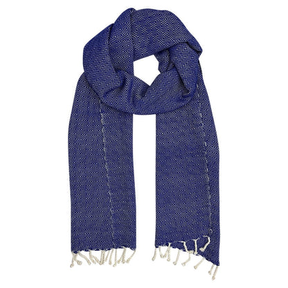 Organic Cotton Diamond Scarf 67x12 In Handloom With Tassel Fringe Earthy Tones