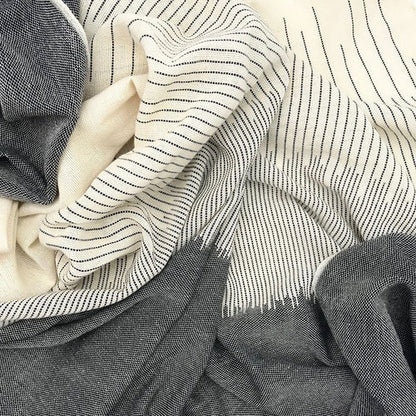 Organic Cotton Striped Scarf Large Handloomed Wrap With Fringe Neutral Tones