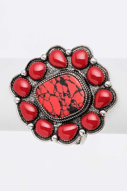 Oversize Stone Flower Open Bangle Boho Statement Cuff
