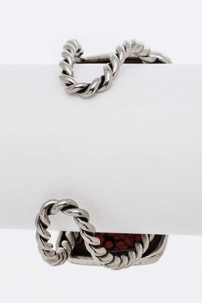 Oversize Stone Western Open Bangle Bracelet Twisted Silver