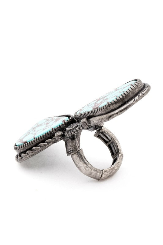 Oversize Vintage Turquoise Western Stretch Statement Ring