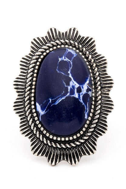 Oversize Western Turquoise Stone Ring Adjustable Silver