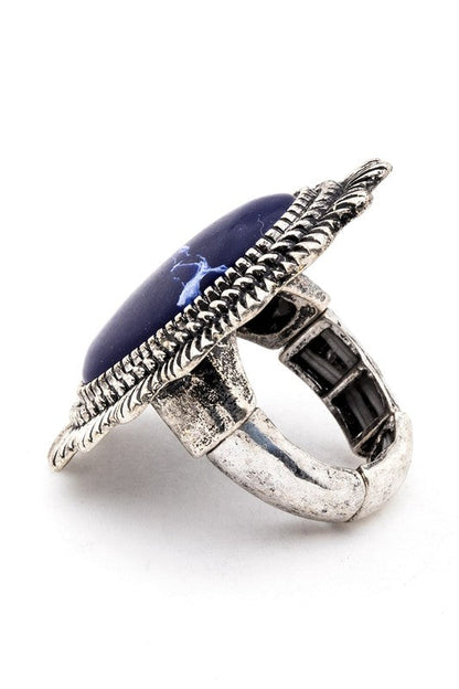 Oversize Western Turquoise Stone Ring Adjustable Silver