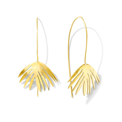 Palm Threader Earrings Recycled Brass Handcrafted Palm Motif Lightweight