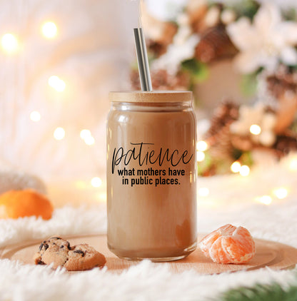 17oz Glass Tumbler With Bamboo Lid And 2 Stainless Straws, Mom Humor