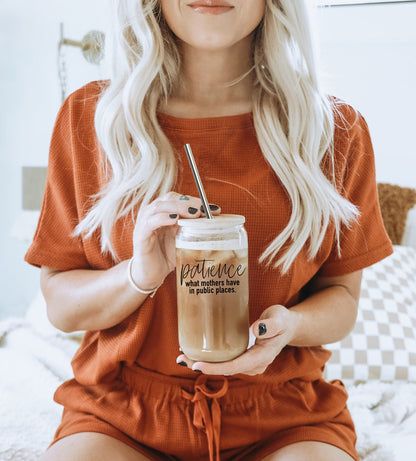 17oz Glass Tumbler With Bamboo Lid And 2 Stainless Straws, Mom Humor
