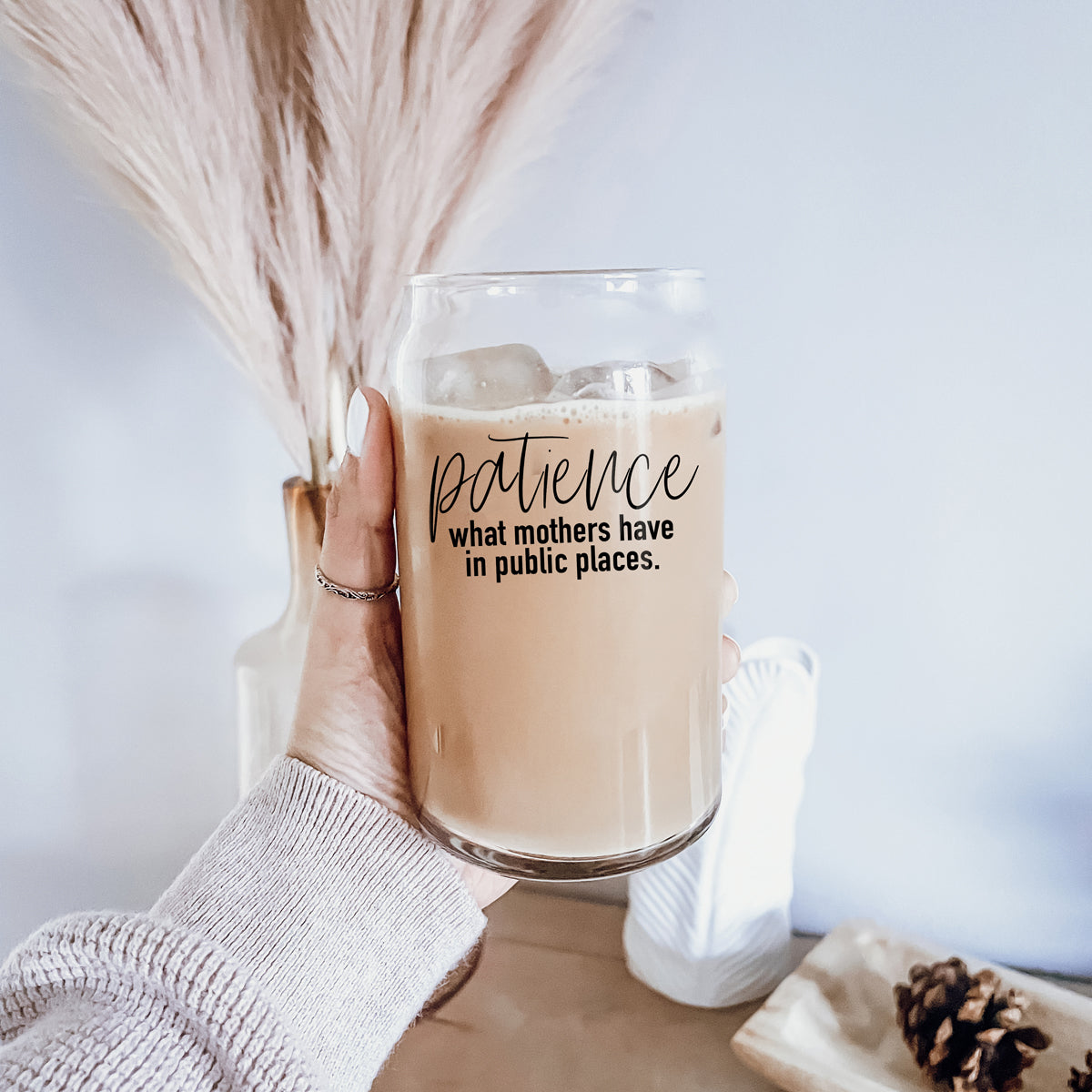 17oz Glass Tumbler With Bamboo Lid And 2 Stainless Straws, Mom Humor