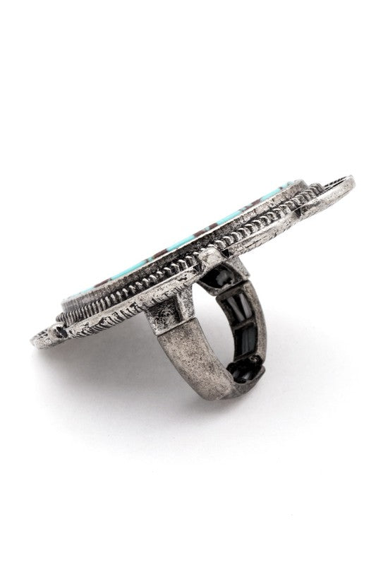 Patina Western Turquoise Stone Stretch Ring Adjustable