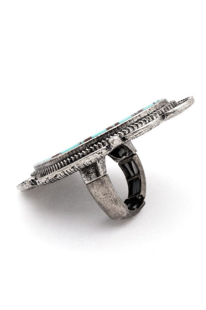 Patina Western Turquoise Stone Stretch Ring Adjustable