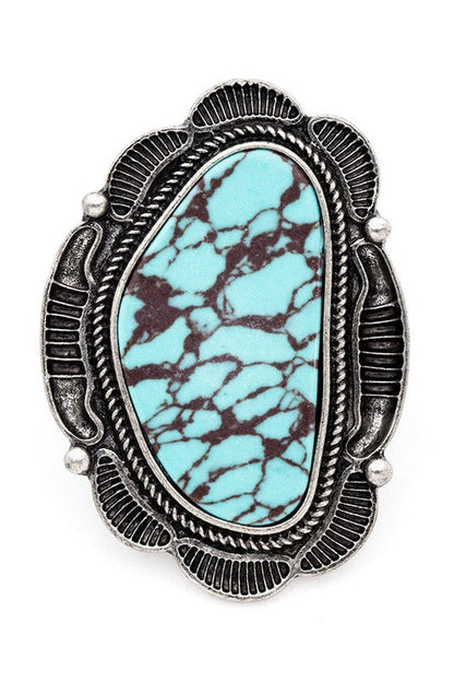 Patina Western Turquoise Stone Stretch Ring Adjustable