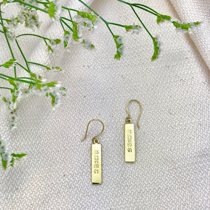 Peace Bar Earrings Recycled Brass Bombshell Handcast Cambodia Artisan Gift