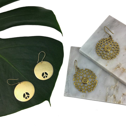 Peace Sign Earrings Recycled Brass Bombshells Handcast In Cambodia Charity