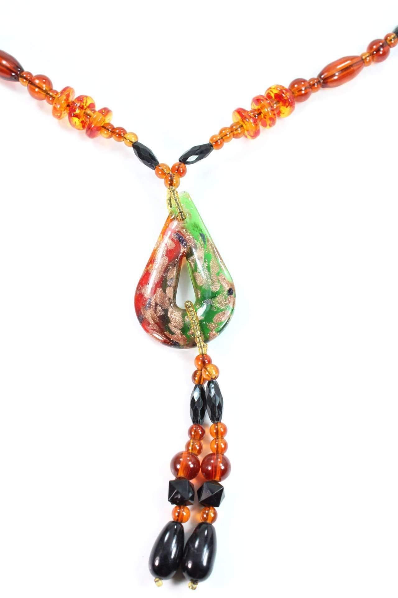 Pear Pendant Glass Teardrop Beaded Necklace Statement