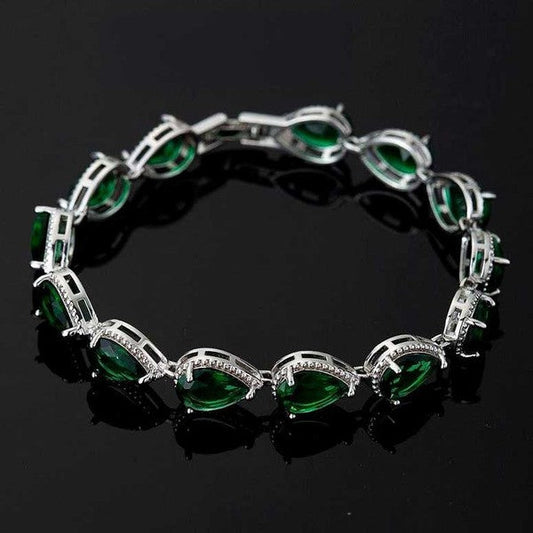 Pear Shape Cubic Zirconia Tennis Bracelet Emerald Tone