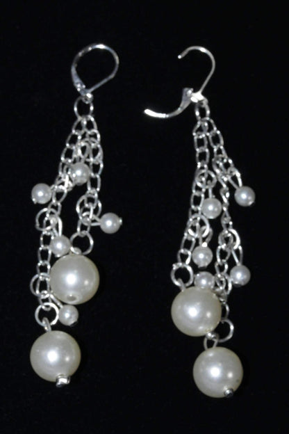 Pearl Chain Dangle Earrings Long Bridal Drop Earrings