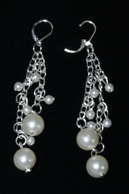 Pearl Chain Dangle Earrings Long Bridal Drop Earrings
