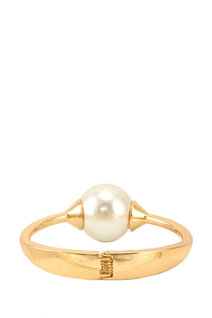 Pearl Hinge Bracelet With Pearl Ball Accent Gold Plated
