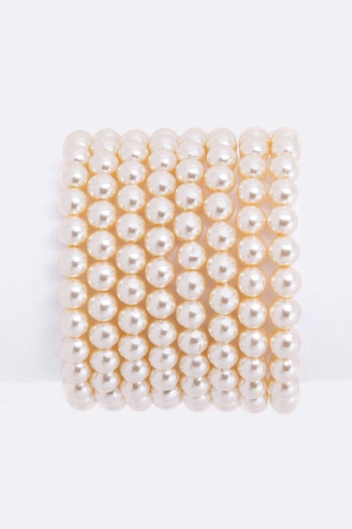 Pearl Stretch Bracelet Set Layered Stackable Gold Beaded