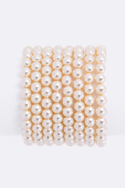 Pearl Stretch Bracelet Set Layered Stackable Gold Beaded