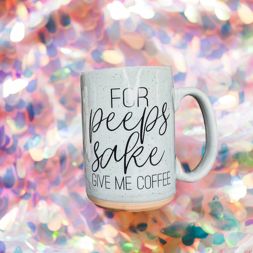 For Peep's Sake Coffee Mug 16oz Ceramic Pastel Blue Pink Funny Gift