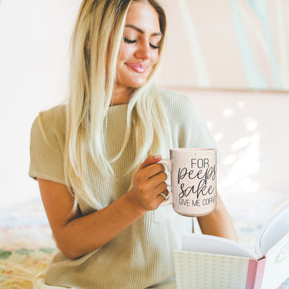 For Peep's Sake Coffee Mug 16oz Ceramic Pastel Blue Pink Funny Gift