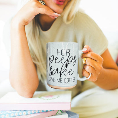For Peep's Sake Coffee Mug 16oz Ceramic Pastel Blue Pink Funny Gift