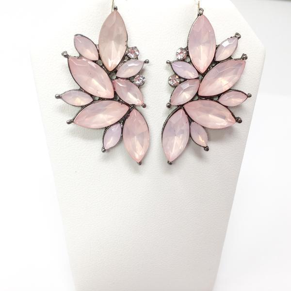 Pink Crystal Dangle Earrings Angel Crystallized Stone