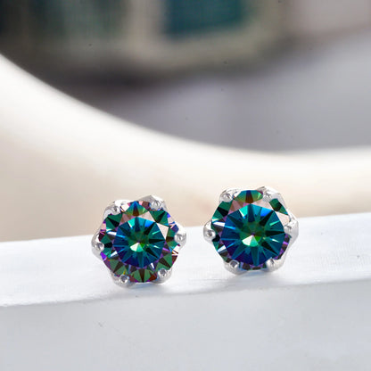 Pink Royal Blue Moissanite Stud Earrings S925 Sterling Silver 0.5 1 2 Ct Bride